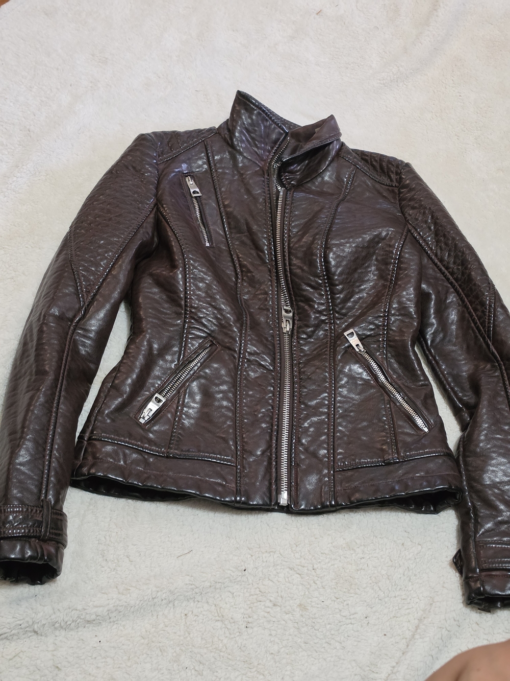 GUESS Brown Quilted Faux Leather Moto Jacket